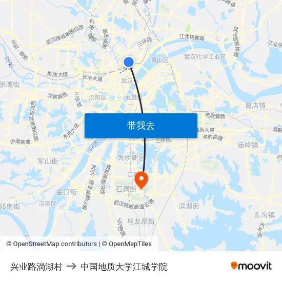 兴业路淌湖村 to 中国地质大学江城学院 map