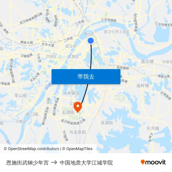 恩施街武钢少年宫 to 中国地质大学江城学院 map