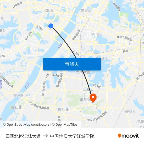 四新北路江城大道 to 中国地质大学江城学院 map