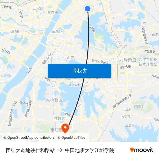 团结大道地铁仁和路站 to 中国地质大学江城学院 map