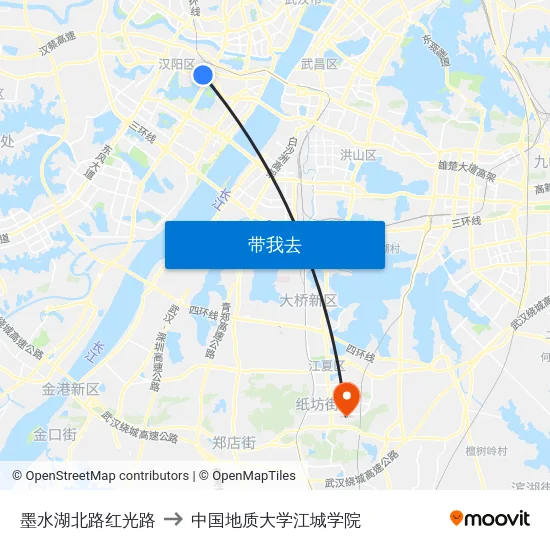 墨水湖北路红光路 to 中国地质大学江城学院 map
