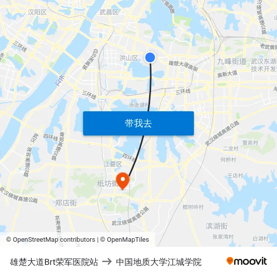 雄楚大道Brt荣军医院站 to 中国地质大学江城学院 map