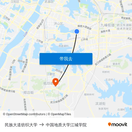 民族大道纺织大学 to 中国地质大学江城学院 map