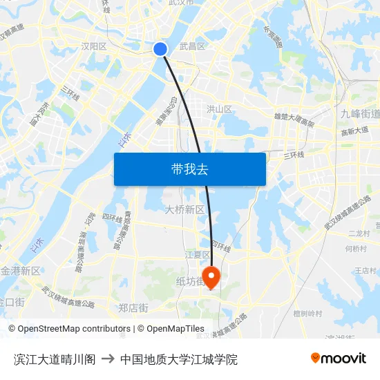 滨江大道晴川阁 to 中国地质大学江城学院 map