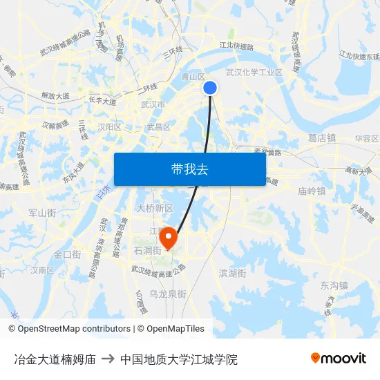 冶金大道楠姆庙 to 中国地质大学江城学院 map