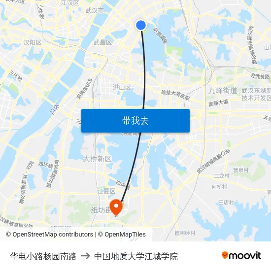 华电小路杨园南路 to 中国地质大学江城学院 map