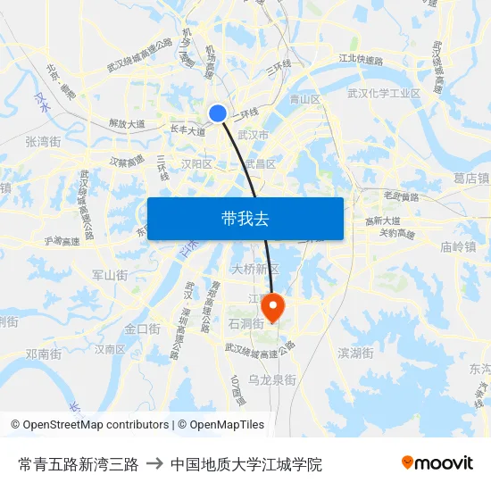 常青五路新湾三路 to 中国地质大学江城学院 map