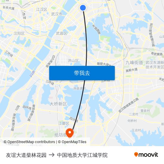 友谊大道柴林花园 to 中国地质大学江城学院 map