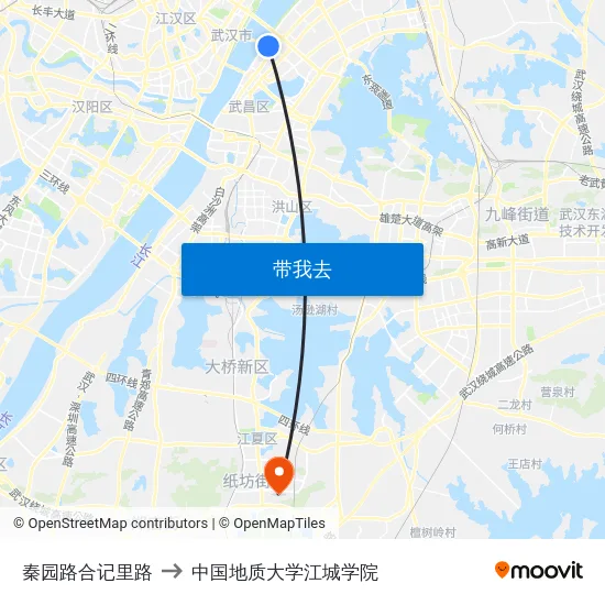 秦园路合记里路 to 中国地质大学江城学院 map