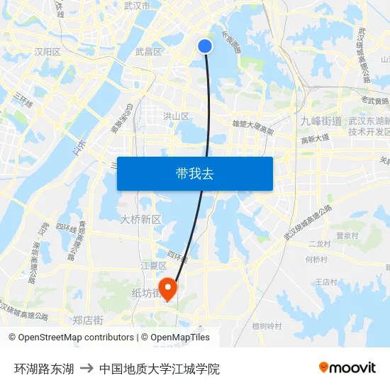 环湖路东湖 to 中国地质大学江城学院 map