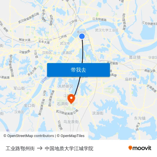 工业路鄂州街 to 中国地质大学江城学院 map