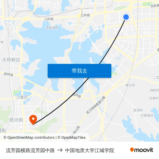 流芳园横路流芳园中路 to 中国地质大学江城学院 map
