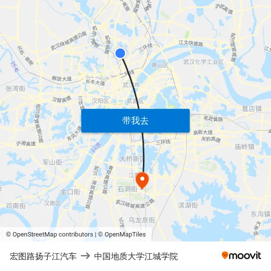 宏图路扬子江汽车 to 中国地质大学江城学院 map