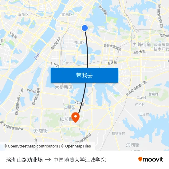珞珈山路劝业场 to 中国地质大学江城学院 map