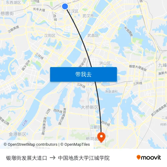 银墩街发展大道口 to 中国地质大学江城学院 map