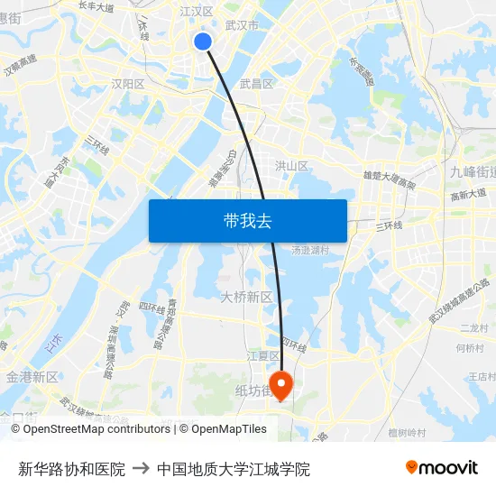新华路协和医院 to 中国地质大学江城学院 map