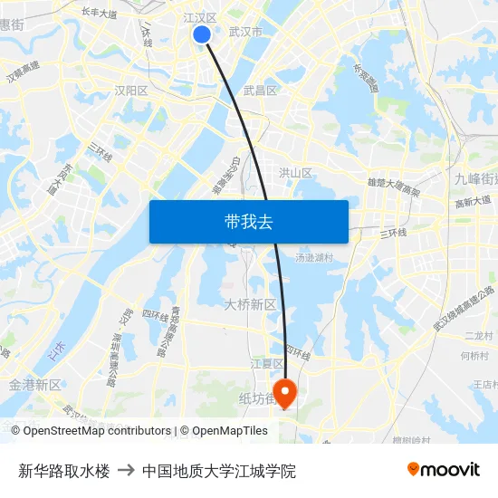 新华路取水楼 to 中国地质大学江城学院 map