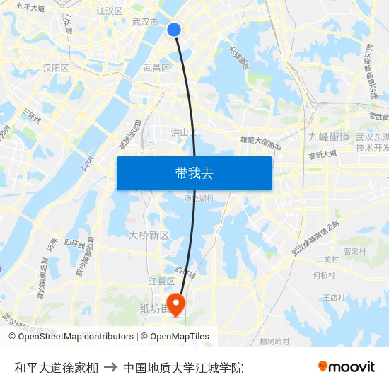 和平大道徐家棚 to 中国地质大学江城学院 map