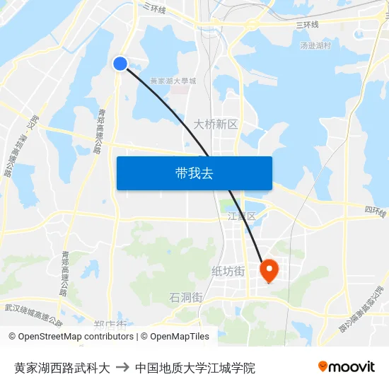 黄家湖西路武科大 to 中国地质大学江城学院 map