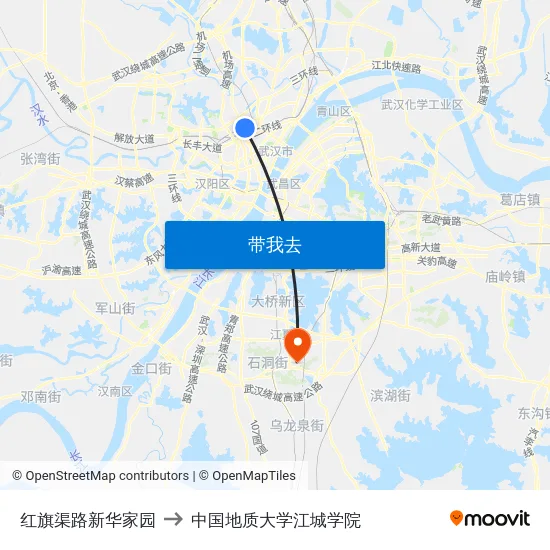 红旗渠路新华家园 to 中国地质大学江城学院 map