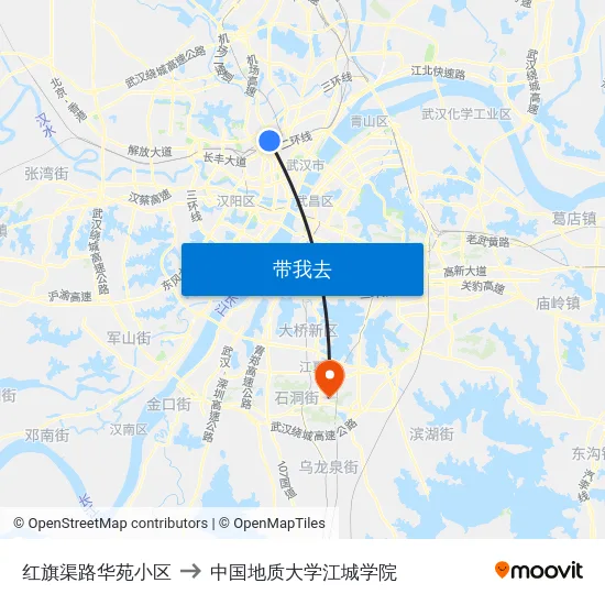 红旗渠路华苑小区 to 中国地质大学江城学院 map