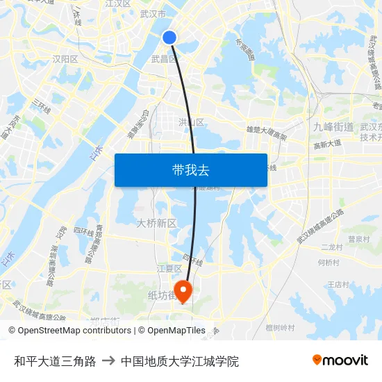 和平大道三角路 to 中国地质大学江城学院 map