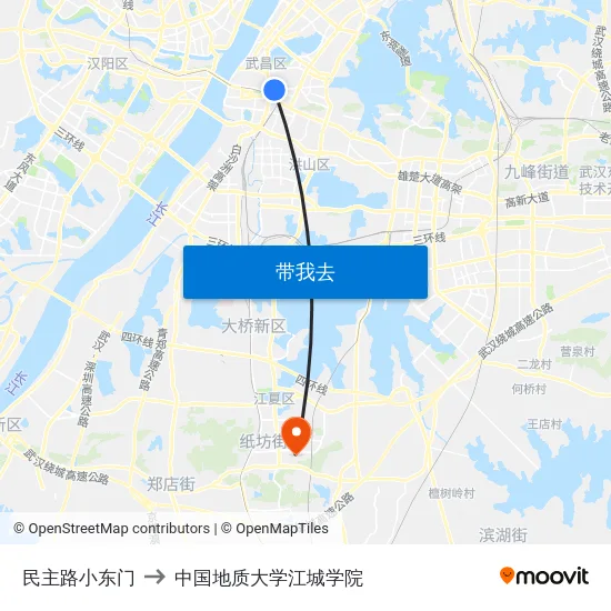 民主路小东门 to 中国地质大学江城学院 map