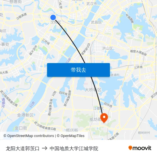 龙阳大道郭茨口 to 中国地质大学江城学院 map