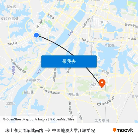 珠山湖大道车城南路 to 中国地质大学江城学院 map