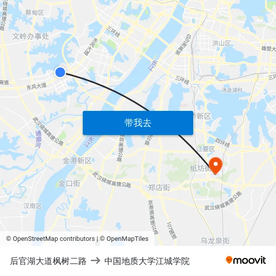 后官湖大道枫树二路 to 中国地质大学江城学院 map
