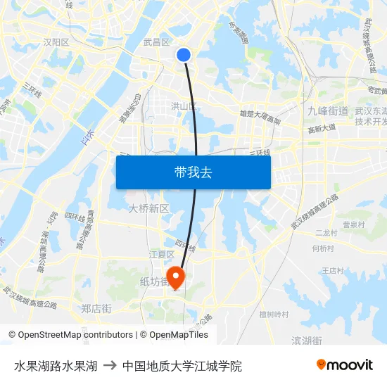 水果湖路水果湖 to 中国地质大学江城学院 map