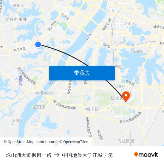 珠山湖大道枫树一路 to 中国地质大学江城学院 map