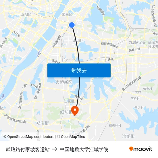 武珞路付家坡客运站 to 中国地质大学江城学院 map