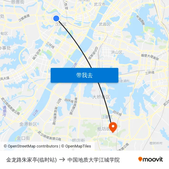 金龙路朱家亭(临时站) to 中国地质大学江城学院 map
