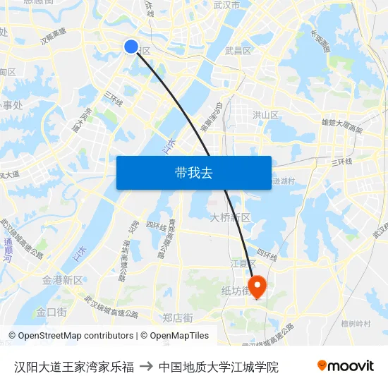 汉阳大道王家湾家乐福 to 中国地质大学江城学院 map