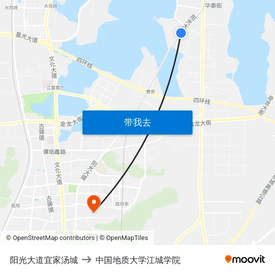 阳光大道宜家汤城 to 中国地质大学江城学院 map