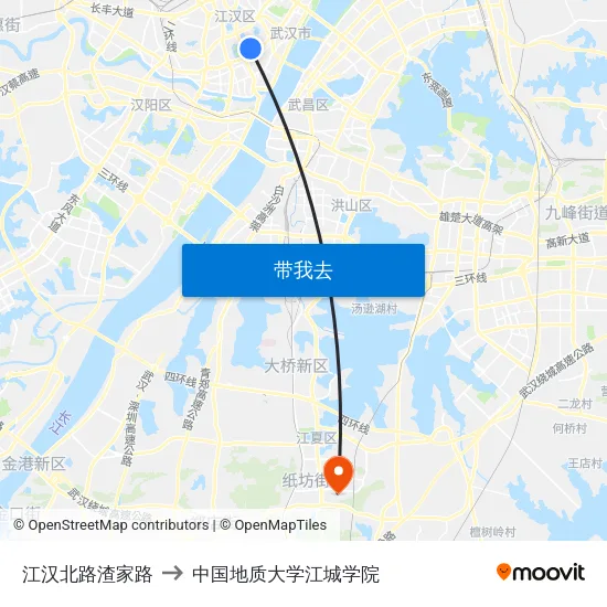 江汉北路渣家路 to 中国地质大学江城学院 map