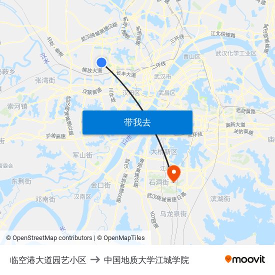 临空港大道园艺小区 to 中国地质大学江城学院 map