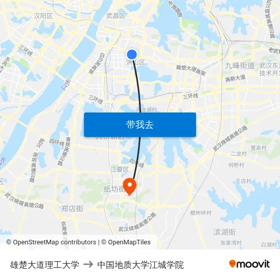 雄楚大道理工大学 to 中国地质大学江城学院 map