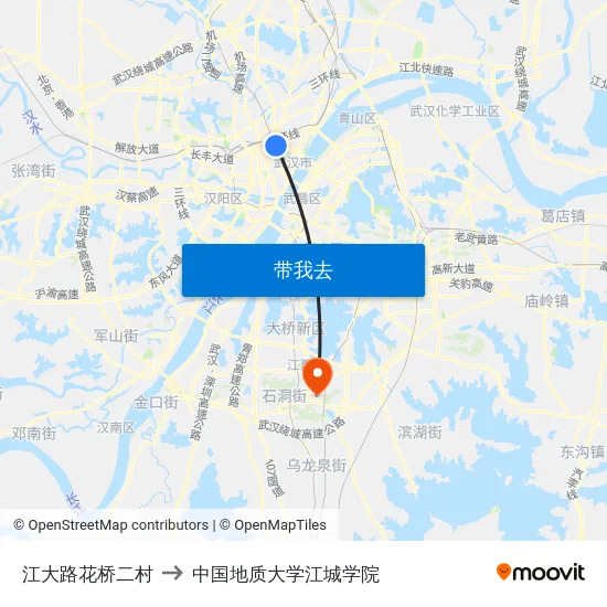 江大路花桥二村 to 中国地质大学江城学院 map