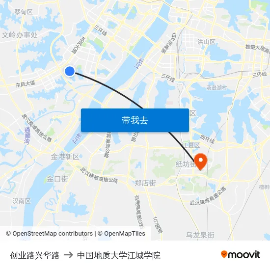 创业路兴华路 to 中国地质大学江城学院 map