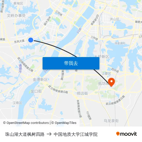 珠山湖大道枫树四路 to 中国地质大学江城学院 map