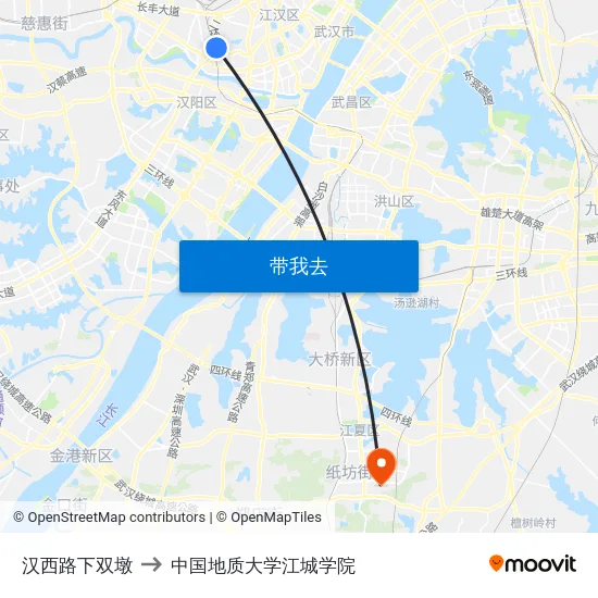 汉西路下双墩 to 中国地质大学江城学院 map