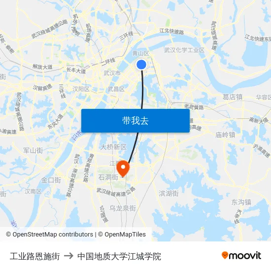 工业路恩施街 to 中国地质大学江城学院 map