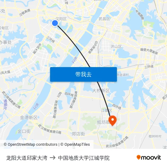 龙阳大道邱家大湾 to 中国地质大学江城学院 map