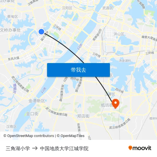 三角湖小学 to 中国地质大学江城学院 map