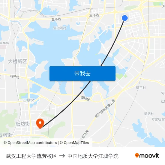 武汉工程大学流芳校区 to 中国地质大学江城学院 map