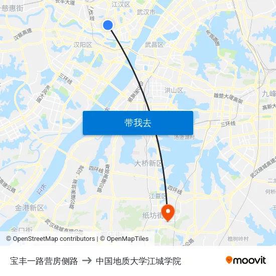 宝丰一路营房侧路 to 中国地质大学江城学院 map