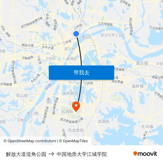 解放大道堤角公园 to 中国地质大学江城学院 map