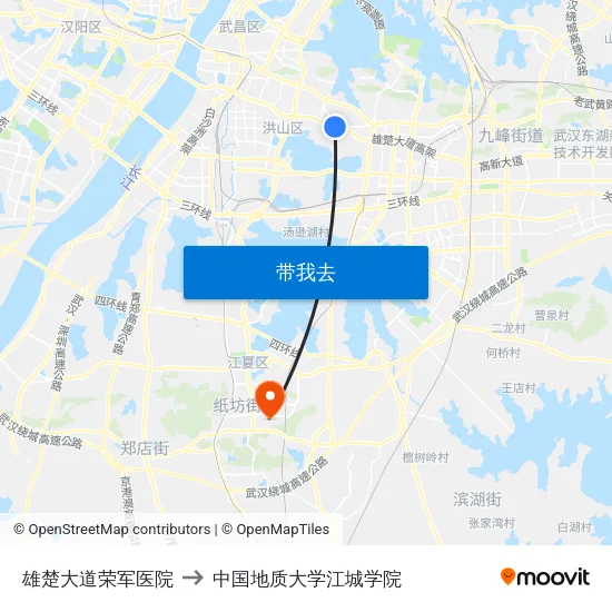 雄楚大道荣军医院 to 中国地质大学江城学院 map